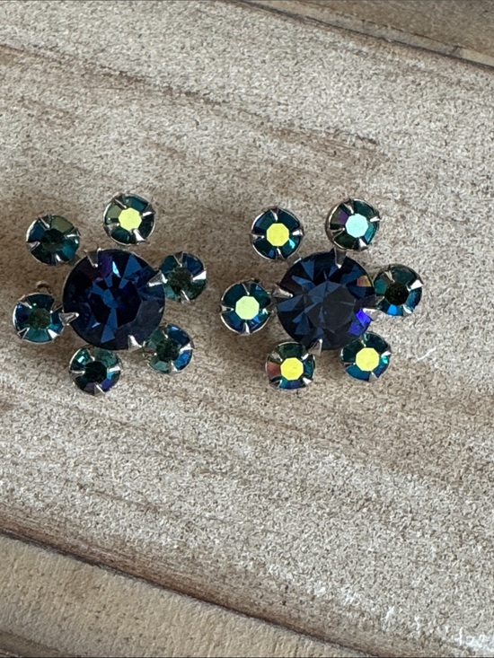 Source Unknown Jewelry - VTG Atomic Starburst Scatter Pins Mid-Century Blue Rhinestone Snowflake
